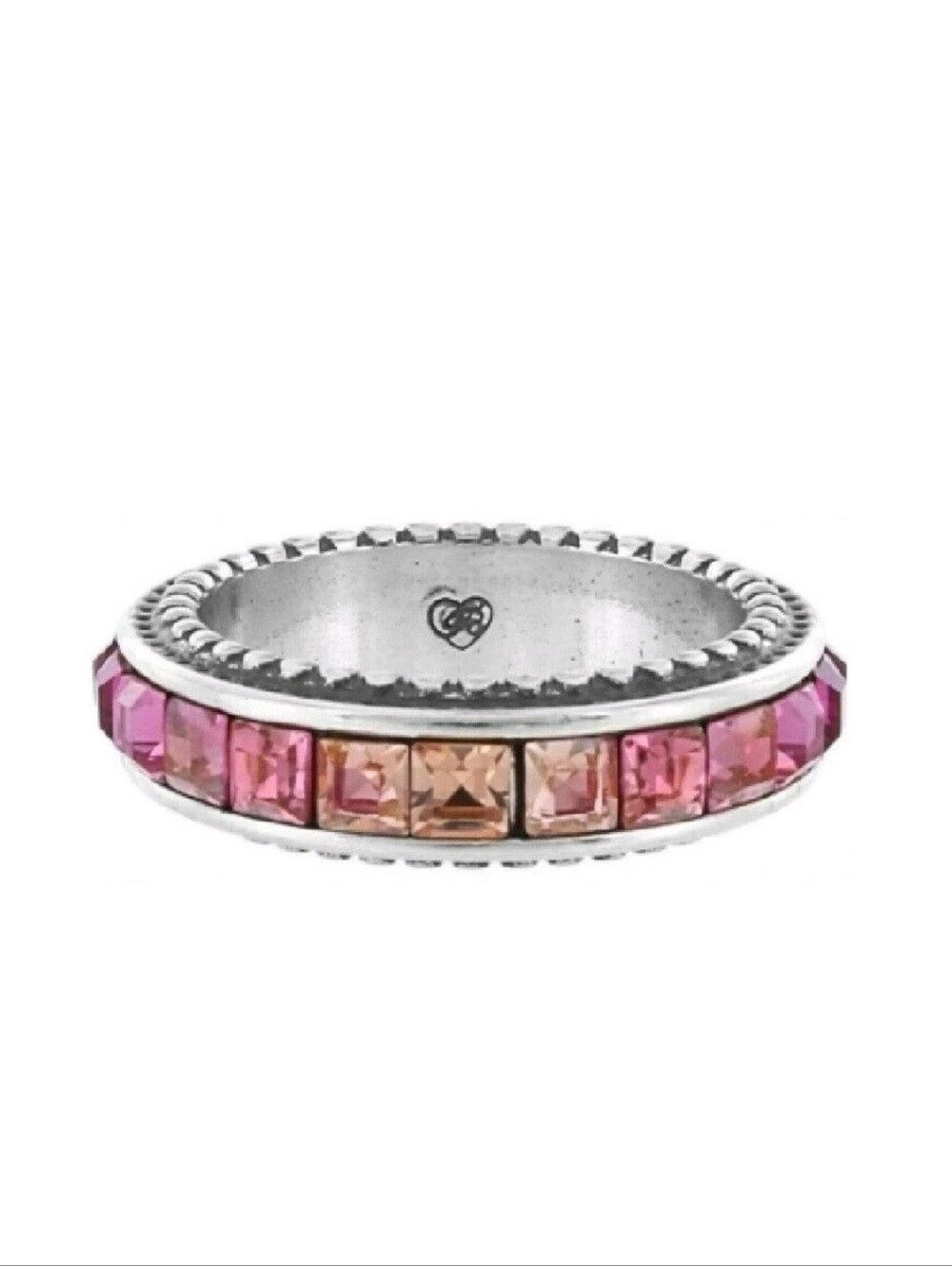 Brighton Spectrum‎ Pink Crystal Eternity Band Ring Silver Tone Square Cut Stones